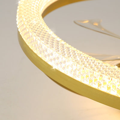 Ventilateur de plafond semi-encastré LED rond en acier inoxydable cristal de luxe moderne ABS pour salon 