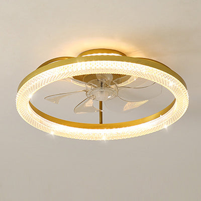 Ventilateur de plafond semi-encastré LED rond en acier inoxydable cristal de luxe moderne ABS pour salon 
