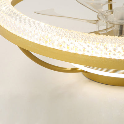 Ventilateur de plafond semi-encastré LED rond en acier inoxydable cristal de luxe moderne ABS pour salon 