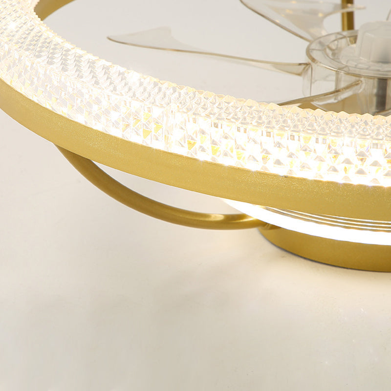 Ventilateur de plafond semi-encastré LED rond en acier inoxydable cristal de luxe moderne ABS pour salon 