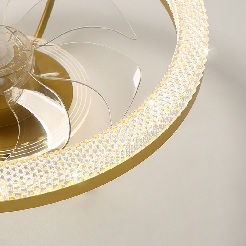 Ventilateur de plafond semi-encastré LED rond en acier inoxydable cristal de luxe moderne ABS pour salon 