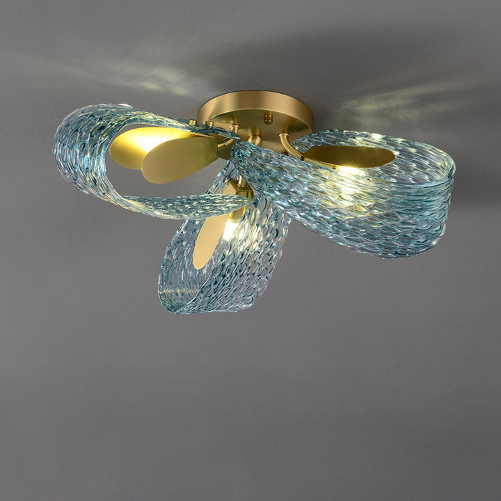 Moderne Luxus Kupfer Glas Flake Pfau 3/6/9 Licht Semi-Flush Mount Deckenleuchte für Wohnzimmer 