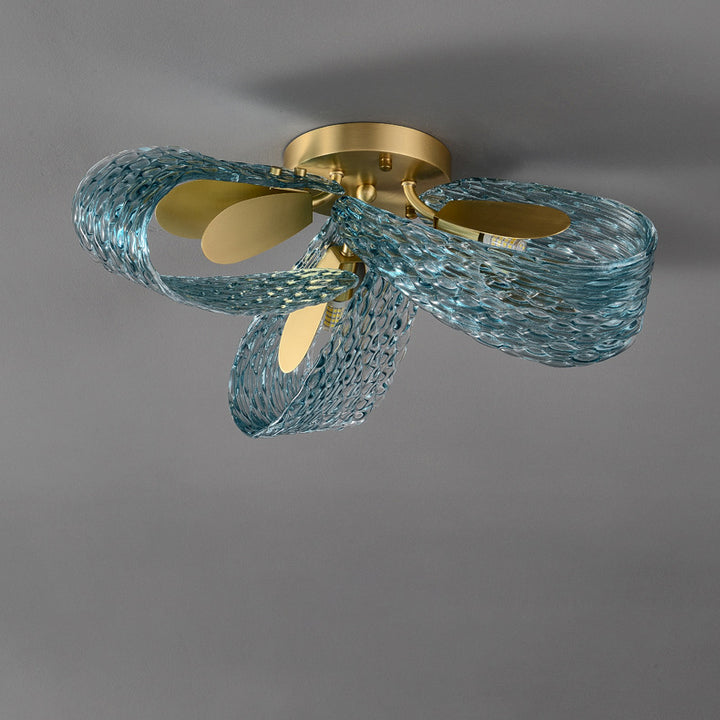 Moderne Luxus Kupfer Glas Flake Pfau 3/6/9 Licht Semi-Flush Mount Deckenleuchte für Wohnzimmer 