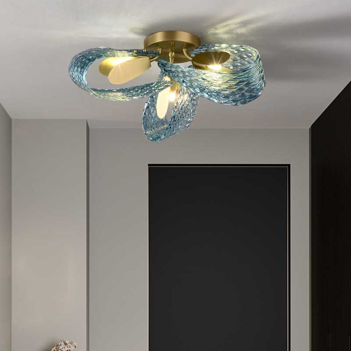Moderne Luxus Kupfer Glas Flake Pfau 3/6/9 Licht Semi-Flush Mount Deckenleuchte für Wohnzimmer 