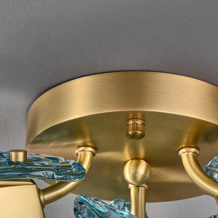 Moderne Luxus Kupfer Glas Flake Pfau 3/6/9 Licht Semi-Flush Mount Deckenleuchte für Wohnzimmer 