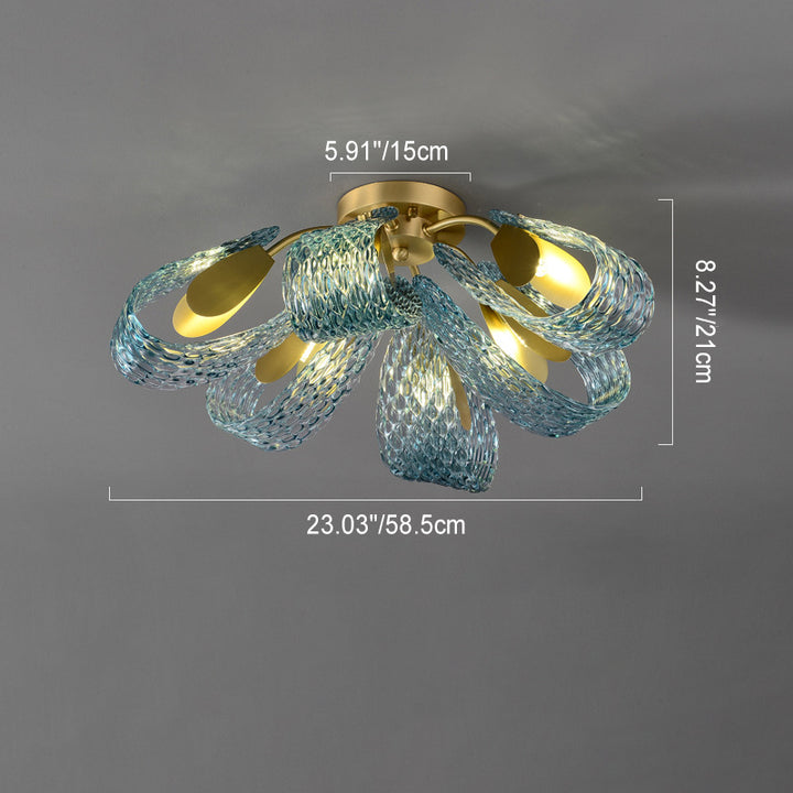 Moderne Luxus Kupfer Glas Flake Pfau 3/6/9 Licht Semi-Flush Mount Deckenleuchte für Wohnzimmer 