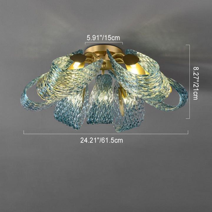 Moderne Luxus Kupfer Glas Flake Pfau 3/6/9 Licht Semi-Flush Mount Deckenleuchte für Wohnzimmer 