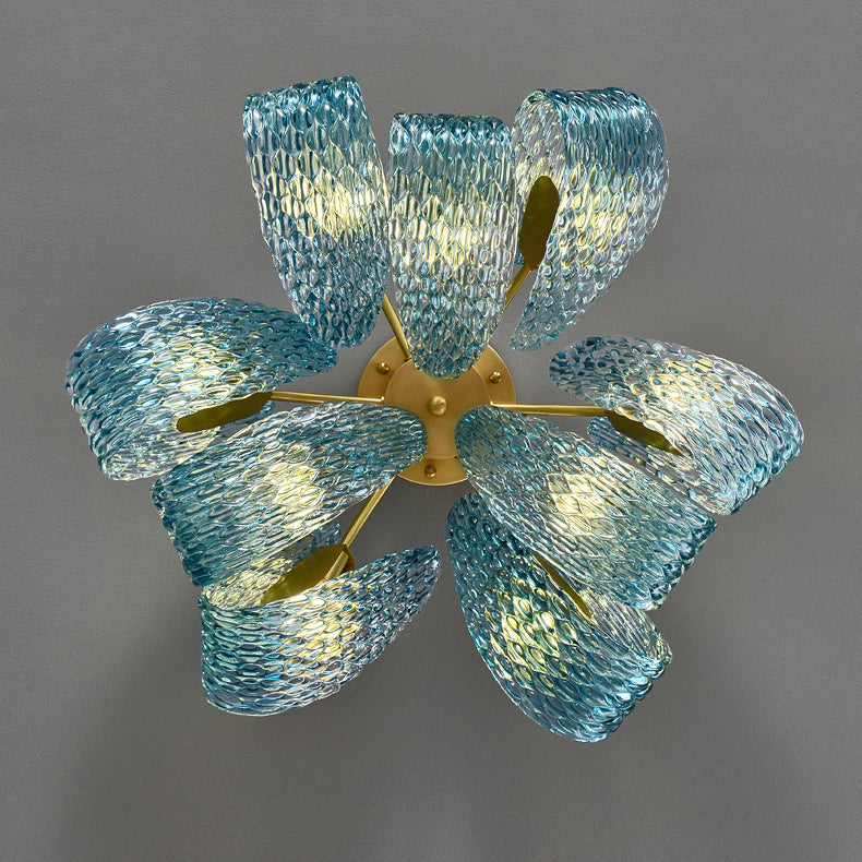 Moderne Luxus Kupfer Glas Flake Pfau 3/6/9 Licht Semi-Flush Mount Deckenleuchte für Wohnzimmer 