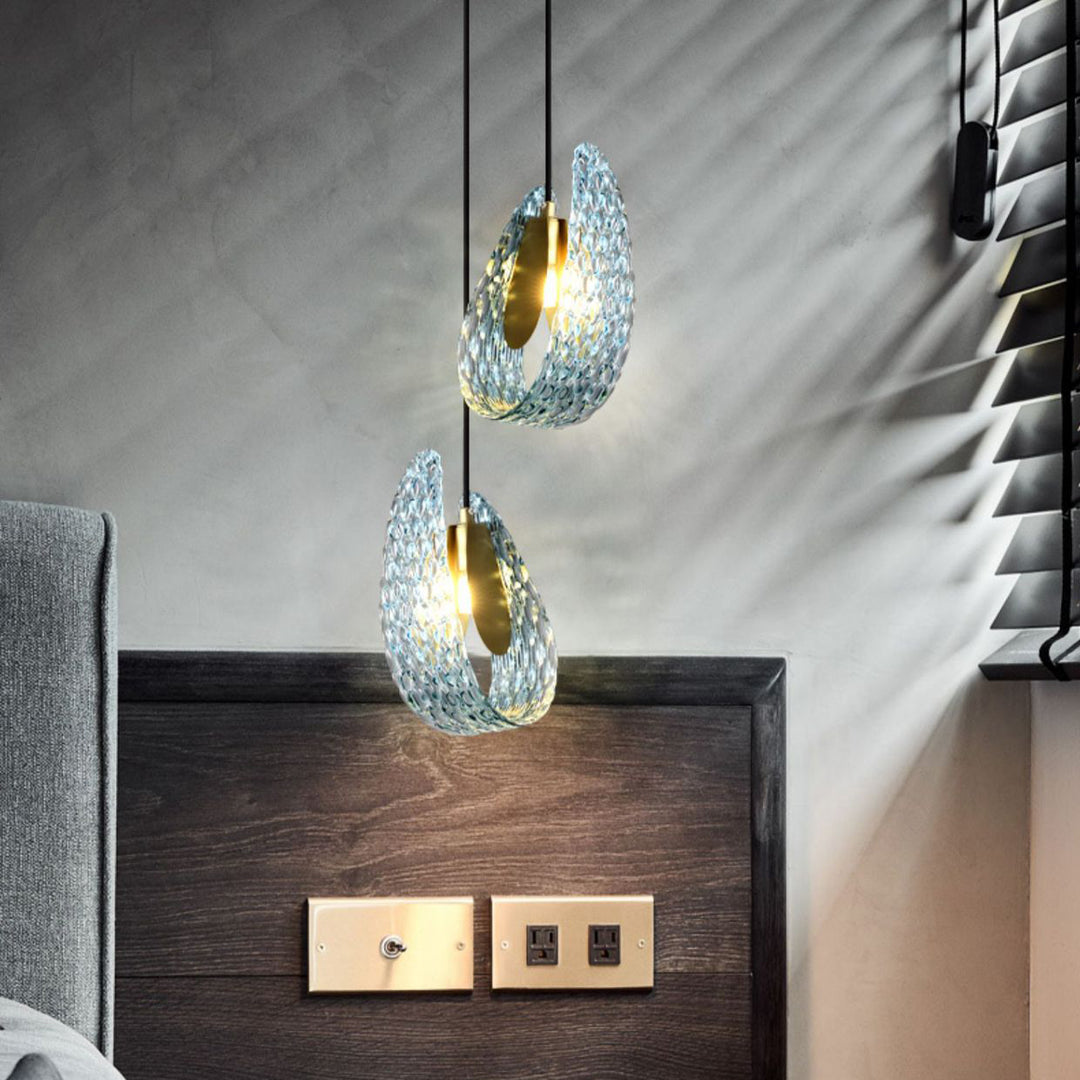 Modern Luxury Copper Glass Flake Petal 1/2 Light Pendant Light For Dining Room