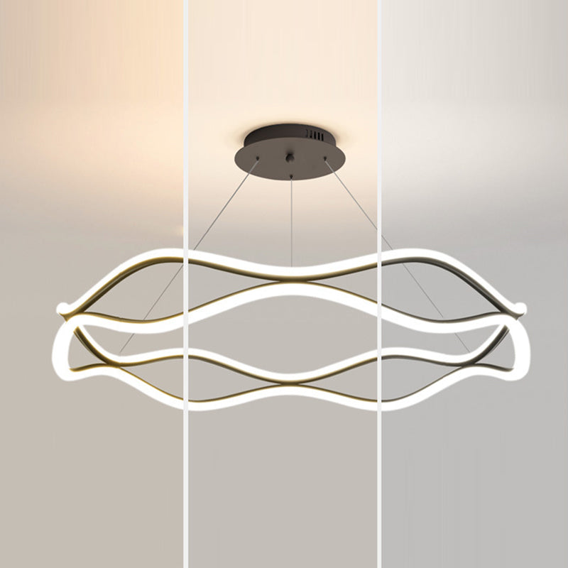 Lámparas de araña LED redondas de onda de resina de aluminio y hierro nórdico contemporáneo para sala de estar 