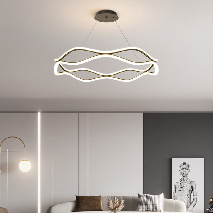 Lámparas de araña LED redondas de onda de resina de aluminio y hierro nórdico contemporáneo para sala de estar 