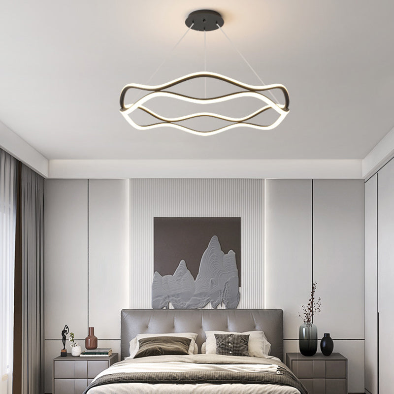 Lámparas de araña LED redondas de onda de resina de aluminio y hierro nórdico contemporáneo para sala de estar 