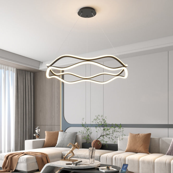 Lámparas de araña LED redondas de onda de resina de aluminio y hierro nórdico contemporáneo para sala de estar 