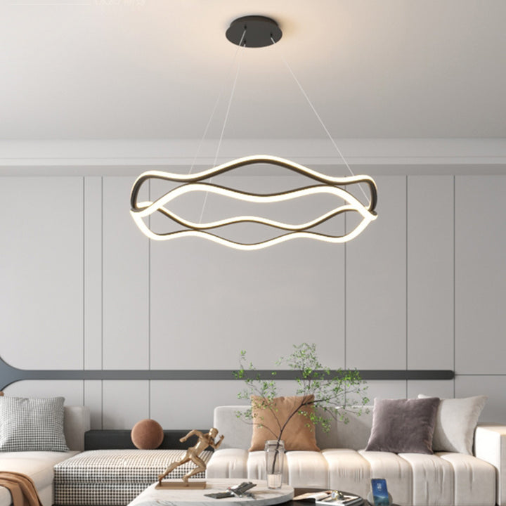Lámparas de araña LED redondas de onda de resina de aluminio y hierro nórdico contemporáneo para sala de estar 