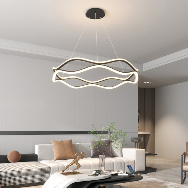 Lámparas de araña LED redondas de onda de resina de aluminio y hierro nórdico contemporáneo para sala de estar 