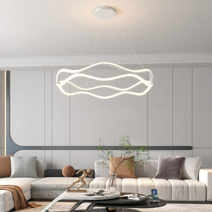 Lámparas de araña LED redondas de onda de resina de aluminio y hierro nórdico contemporáneo para sala de estar 