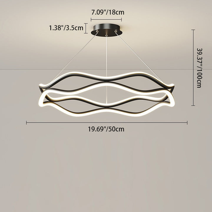 Lámparas de araña LED redondas de onda de resina de aluminio y hierro nórdico contemporáneo para sala de estar 
