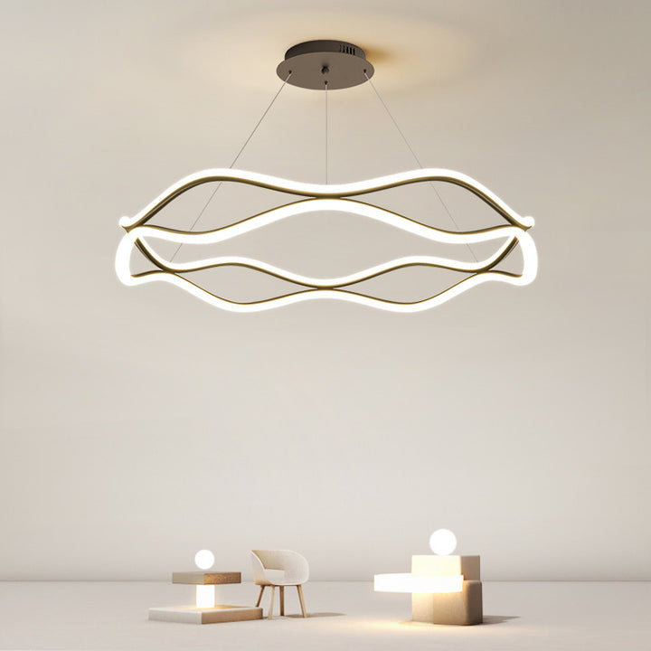 Lámparas de araña LED redondas de onda de resina de aluminio y hierro nórdico contemporáneo para sala de estar 
