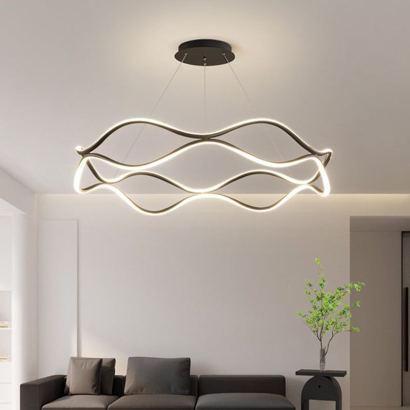 Lámparas de araña LED redondas de onda de resina de aluminio y hierro nórdico contemporáneo para sala de estar 