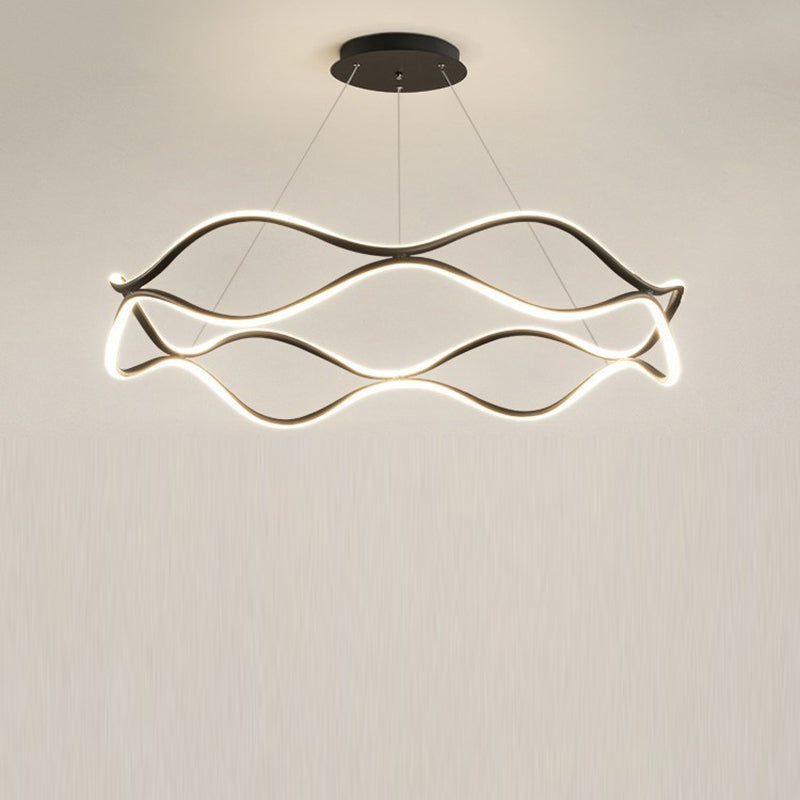 Lámparas de araña LED redondas de onda de resina de aluminio y hierro nórdico contemporáneo para sala de estar 