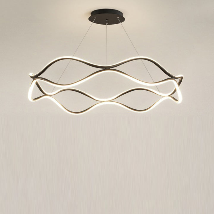 Lámparas de araña LED redondas de onda de resina de aluminio y hierro nórdico contemporáneo para sala de estar 