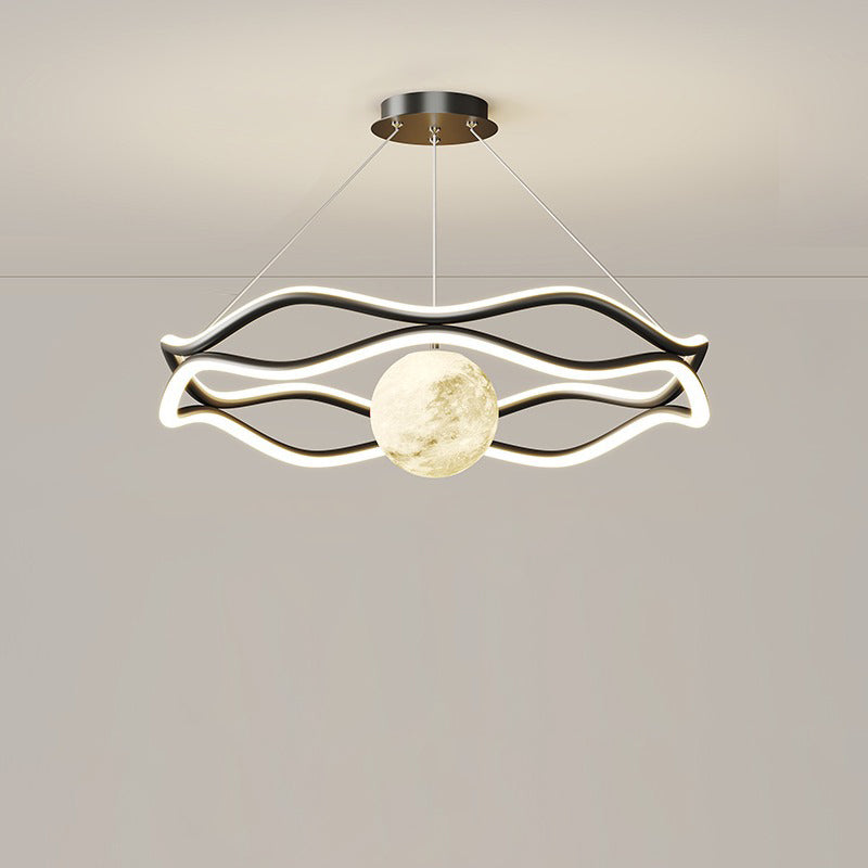 Lámparas de araña LED redondas de onda de resina de aluminio y hierro nórdico contemporáneo para sala de estar 