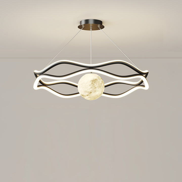 Lámparas de araña LED redondas de onda de resina de aluminio y hierro nórdico contemporáneo para sala de estar 
