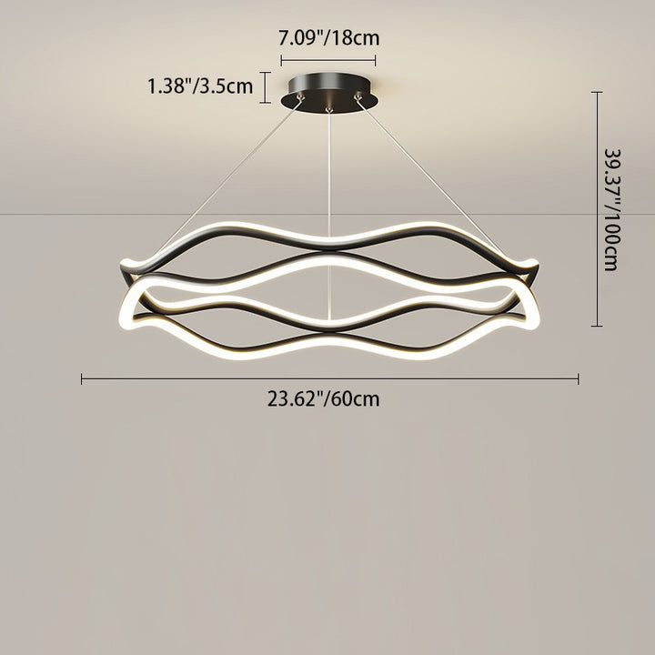 Lámparas de araña LED redondas de onda de resina de aluminio y hierro nórdico contemporáneo para sala de estar 