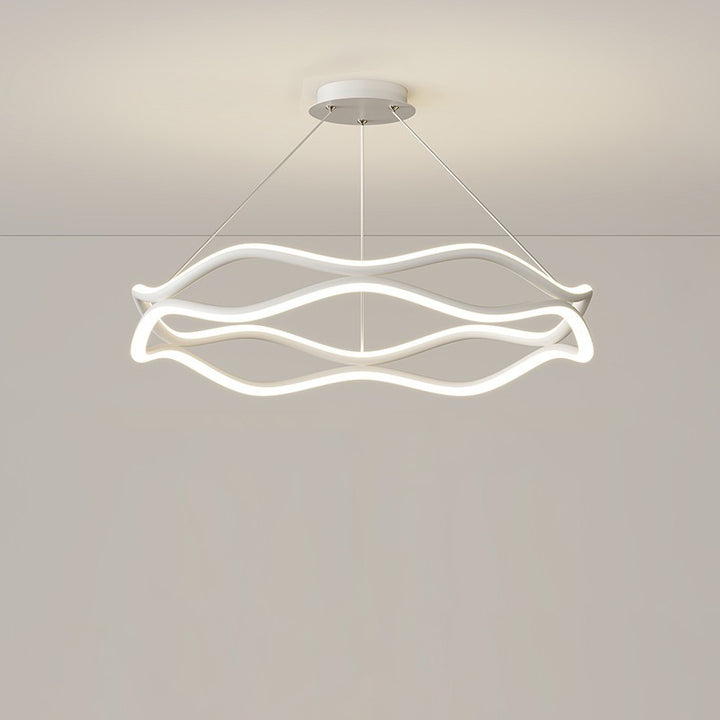 Lámparas de araña LED redondas de onda de resina de aluminio y hierro nórdico contemporáneo para sala de estar 