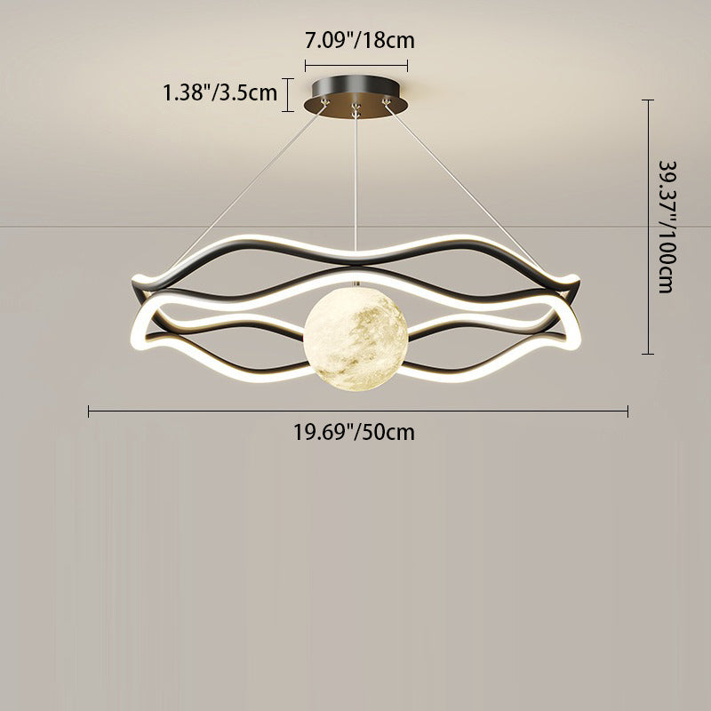 Lámparas de araña LED redondas de onda de resina de aluminio y hierro nórdico contemporáneo para sala de estar 