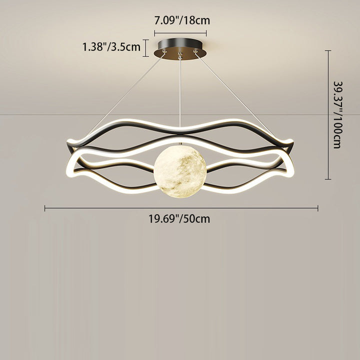 Lámparas de araña LED redondas de onda de resina de aluminio y hierro nórdico contemporáneo para sala de estar 