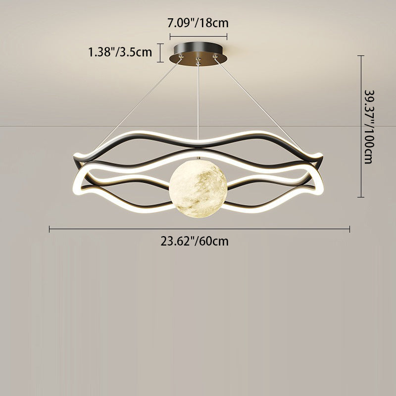 Lámparas de araña LED redondas de onda de resina de aluminio y hierro nórdico contemporáneo para sala de estar 