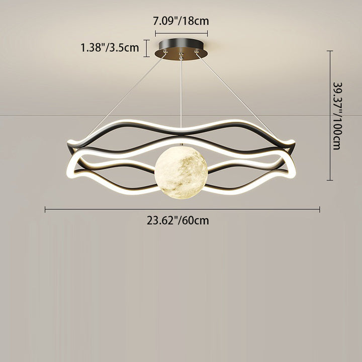 Lámparas de araña LED redondas de onda de resina de aluminio y hierro nórdico contemporáneo para sala de estar 