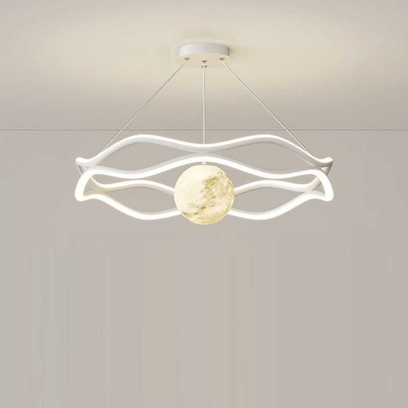 Lámparas de araña LED redondas de onda de resina de aluminio y hierro nórdico contemporáneo para sala de estar 