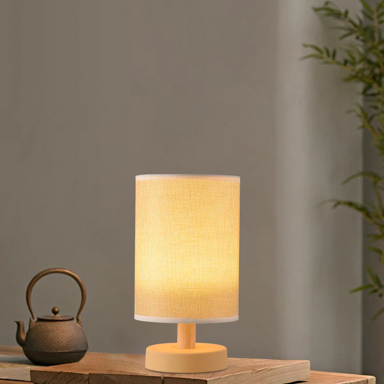 Lampe de table LED contemporaine nordique rechargeable en bois PP tissu cylindre maïs pour chevet 