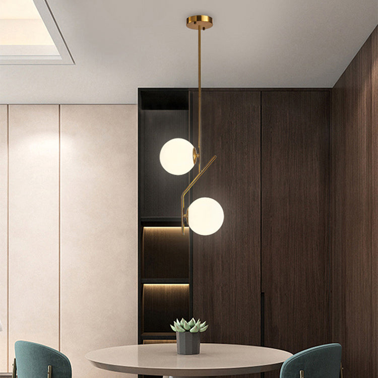 Moderne Mid-Century Eisen Glas Ball Zig Zag 2-Licht Pendelleuchte für Esszimmer 