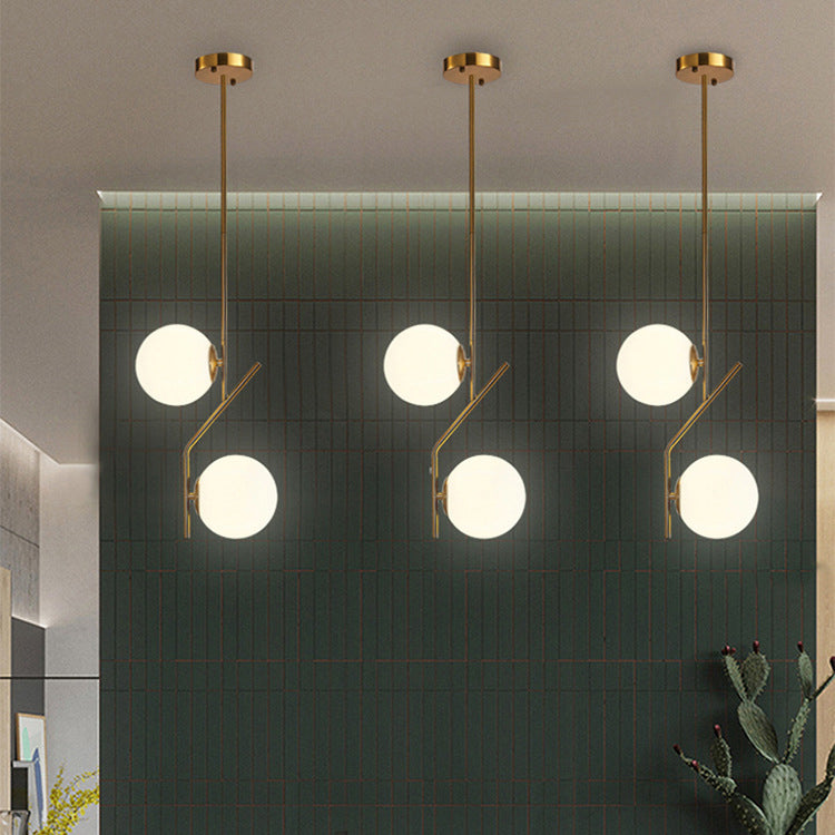 Moderne Mid-Century Eisen Glas Ball Zig Zag 2-Licht Pendelleuchte für Esszimmer 