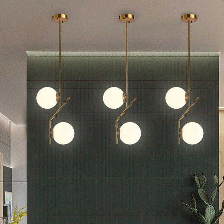 Moderne Mid-Century Eisen Glas Ball Zig Zag 2-Licht Pendelleuchte für Esszimmer 