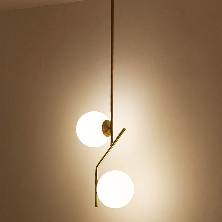 Moderne Mid-Century Eisen Glas Ball Zig Zag 2-Licht Pendelleuchte für Esszimmer 