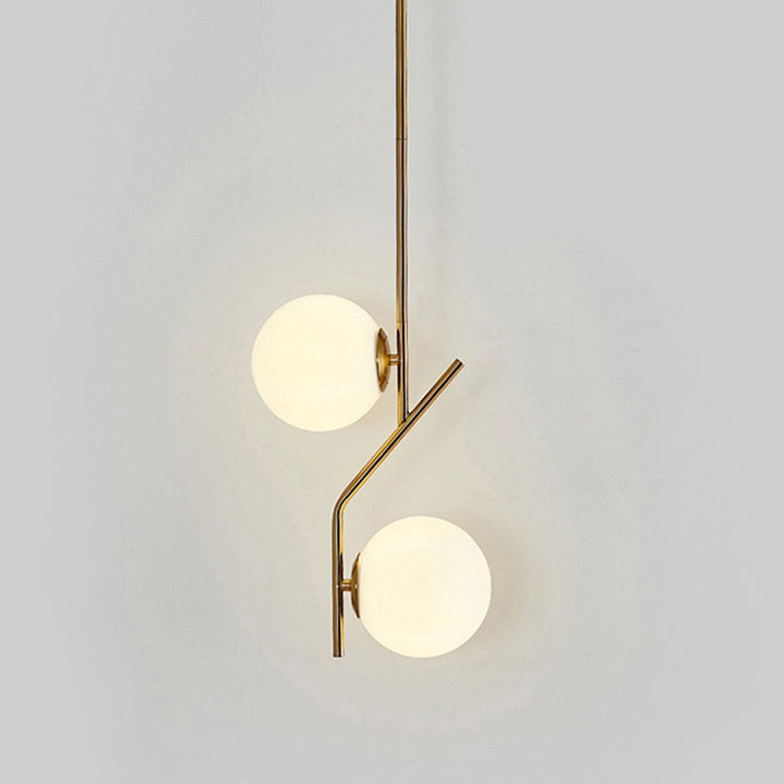 Moderne Mid-Century Eisen Glas Ball Zig Zag 2-Licht Pendelleuchte für Esszimmer 