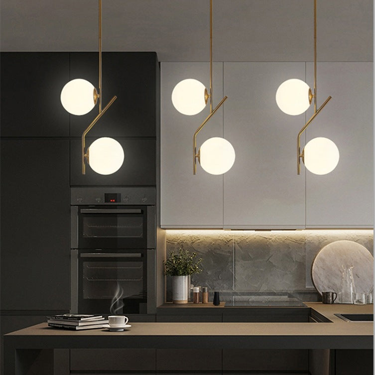Moderne Mid-Century Eisen Glas Ball Zig Zag 2-Licht Pendelleuchte für Esszimmer 