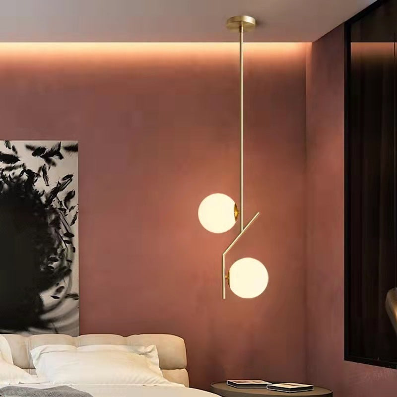Moderne Mid-Century Eisen Glas Ball Zig Zag 2-Licht Pendelleuchte für Esszimmer 