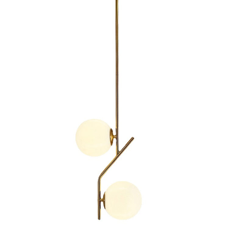 Moderne Mid-Century Eisen Glas Ball Zig Zag 2-Licht Pendelleuchte für Esszimmer 