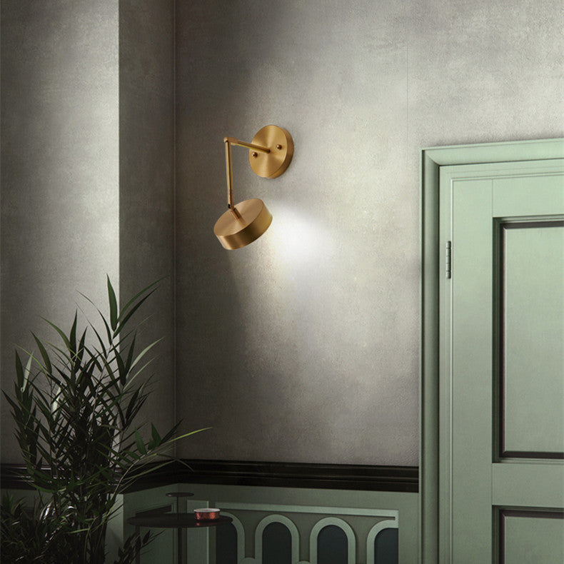 Applique murale LED rotative ronde en acrylique et cuivre de style moderne mi-siècle pour chevet 