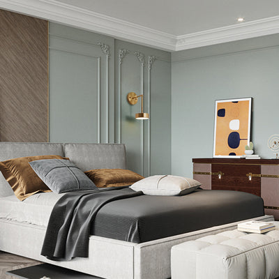 Applique murale LED rotative ronde en acrylique et cuivre de style moderne mi-siècle pour chevet 
