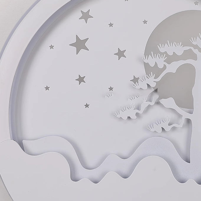 Aplique de pared LED contemporáneo nórdico de hierro acrílico sílice redondo luna ciervo árbol de pino para cabecera 