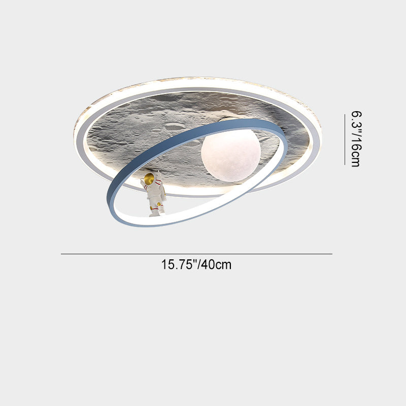 Plafonnier LED contemporain pour enfants scandinaves en fer aluminium résine acrylique rond avec astronaute et lune pour chambre 