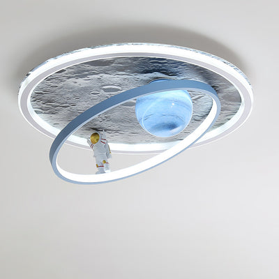 Plafonnier LED contemporain pour enfants scandinaves en fer aluminium résine acrylique rond avec astronaute et lune pour chambre 