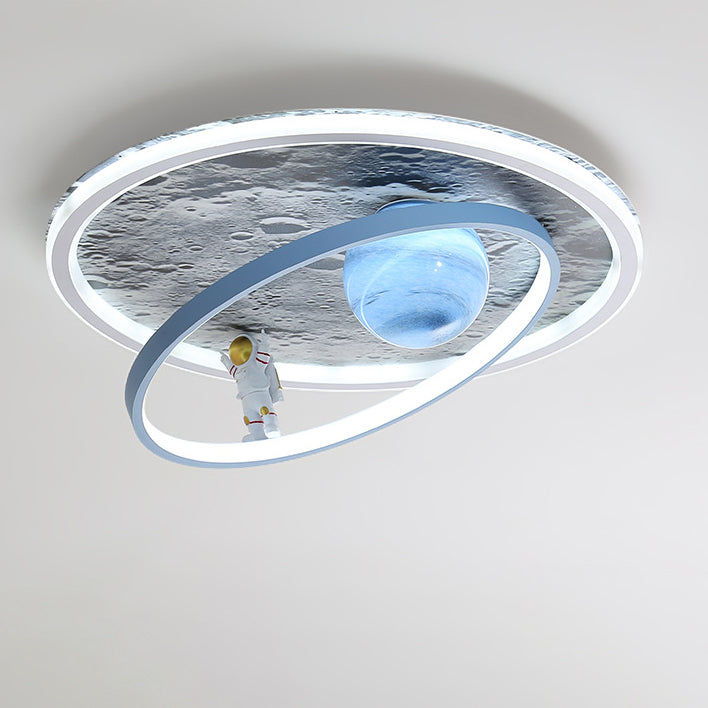 Plafonnier LED contemporain pour enfants scandinaves en fer aluminium résine acrylique rond avec astronaute et lune pour chambre 