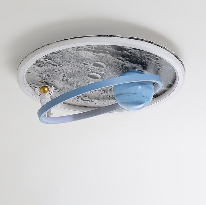 Plafonnier LED contemporain pour enfants scandinaves en fer aluminium résine acrylique rond avec astronaute et lune pour chambre 